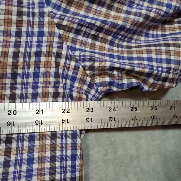 Peter Millar Shirt Mens Large Tan Blue Plaid Lightweight Collared Button Down - Picture 3 of 10